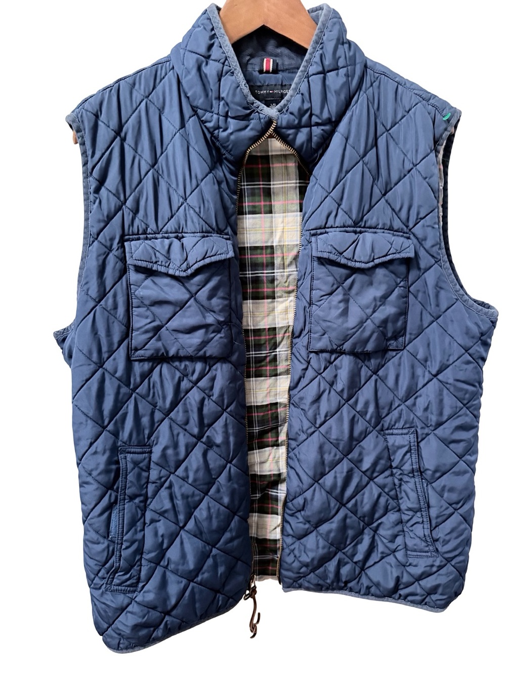 Tommy Hilfiger Quilted Blue Unisex Vest with Plaid Lining